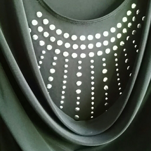 5/$25 Dressy black top with silver adornment, small - Picture 2 of 4